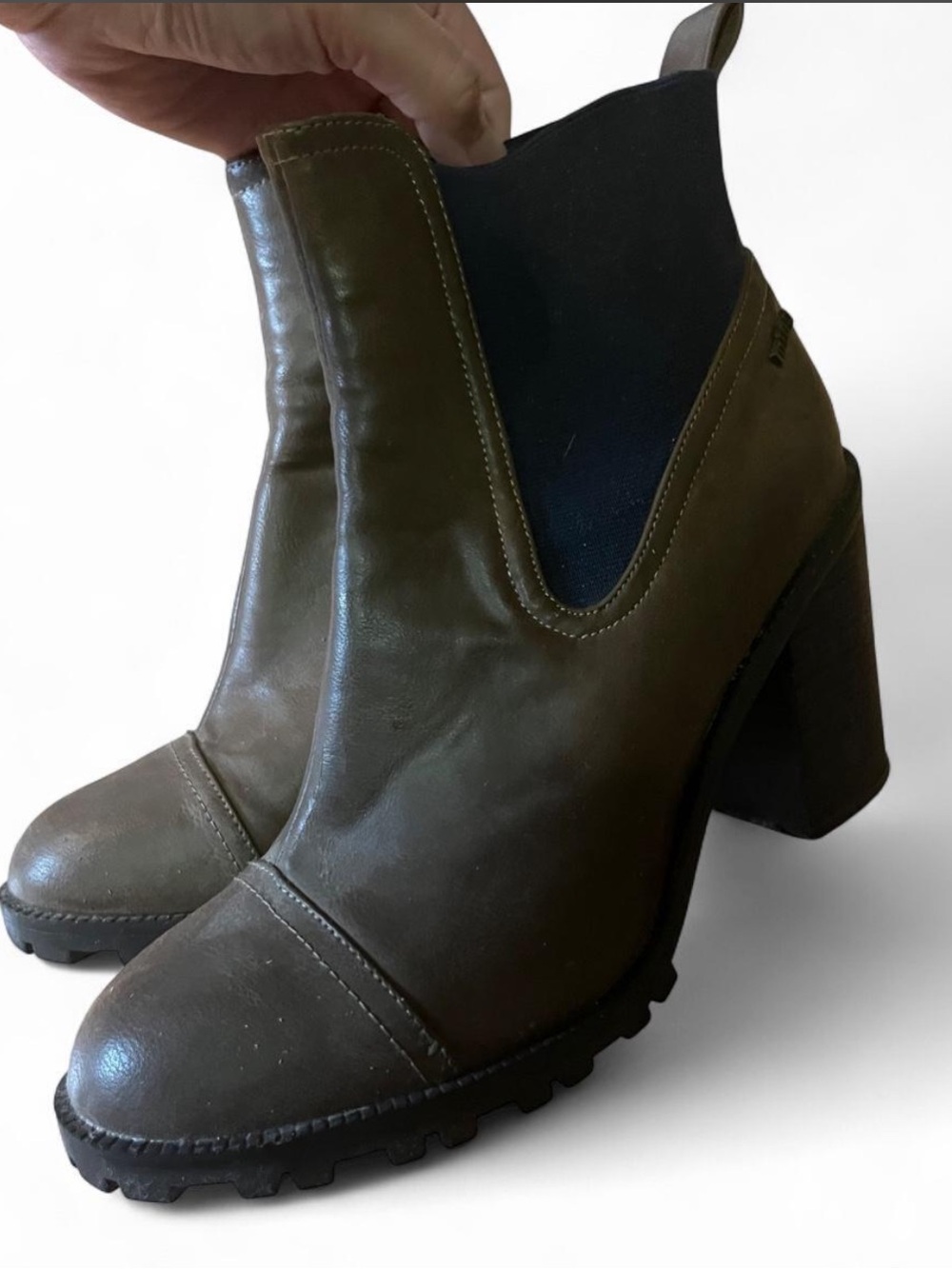 Chelsea-Style High Heel Boot in Olive 7.5